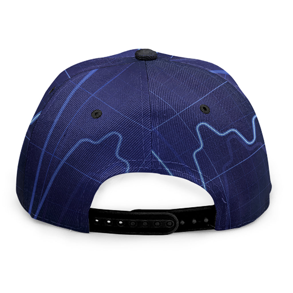 Blue Heartbeat Print Snapback Cap