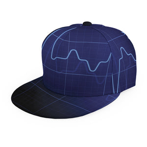 Blue Heartbeat Print Snapback Cap