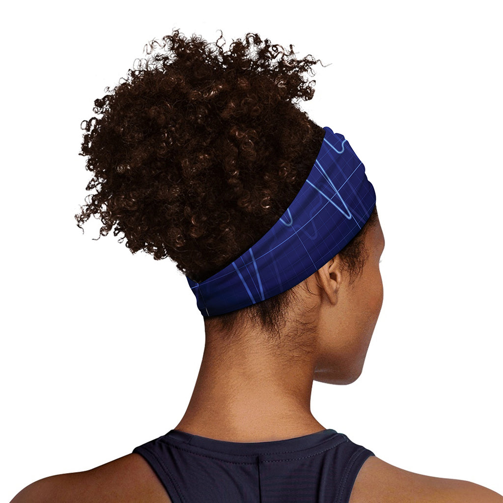 Blue Heartbeat Print Sports Headband