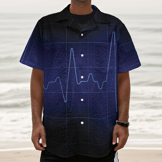 Blue Heartbeat Print Textured Short Sleeve Shirt