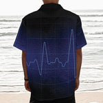 Blue Heartbeat Print Textured Short Sleeve Shirt