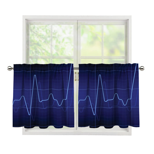 Blue Heartbeat Print Tier Curtains