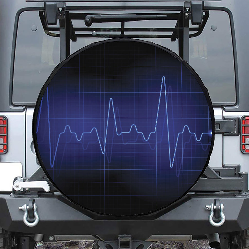 Blue Heartbeat Print Tire Cover