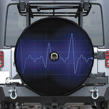 Blue Heartbeat Print Tire Cover With Camera Hole