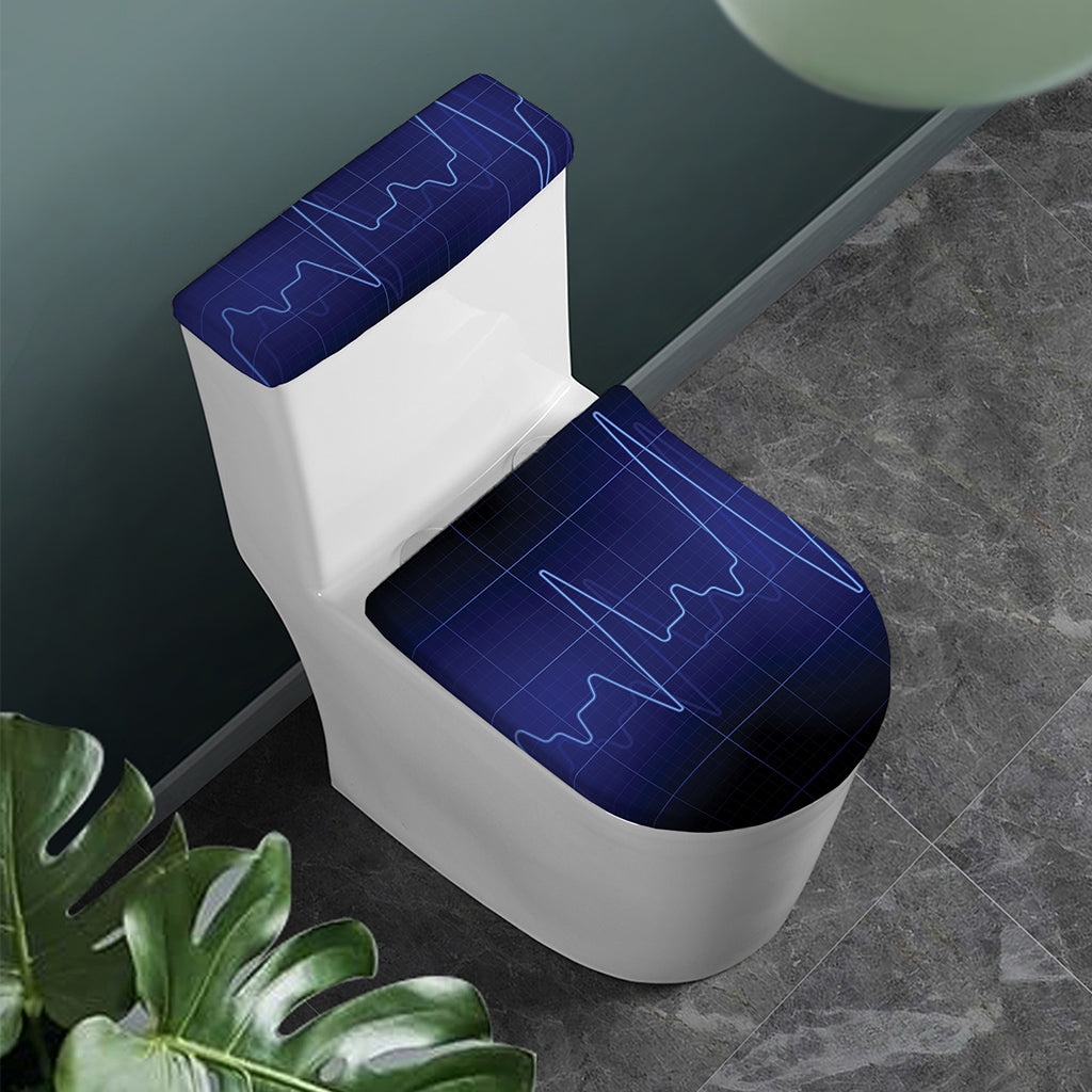 Blue Heartbeat Print Toilet Lid And Tank Cover Set