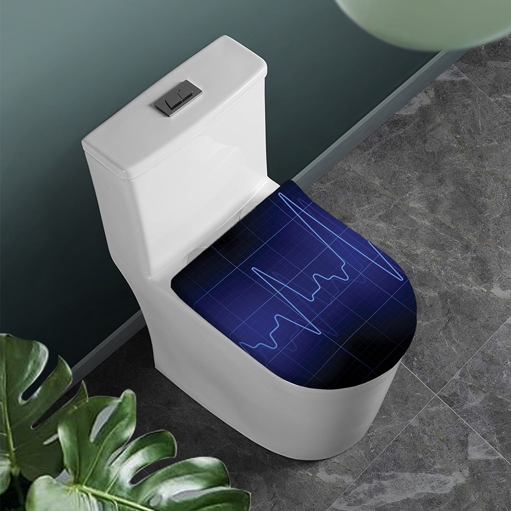 Blue Heartbeat Print Toilet Lid Cover