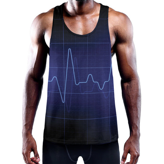 Blue Heartbeat Print Training Tank Top