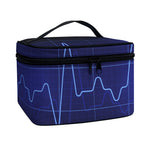 Blue Heartbeat Print Travel Makeup Bag