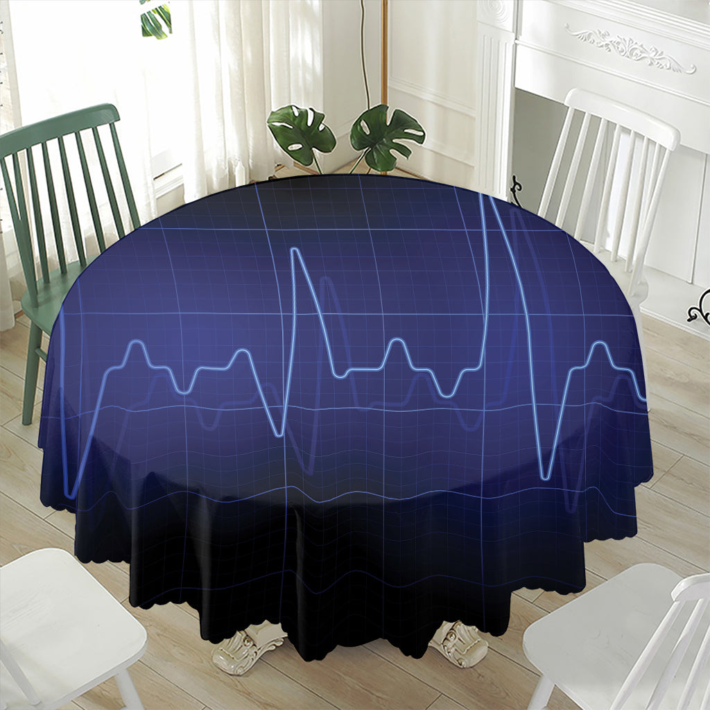 Blue Heartbeat Print Waterproof Round Tablecloth