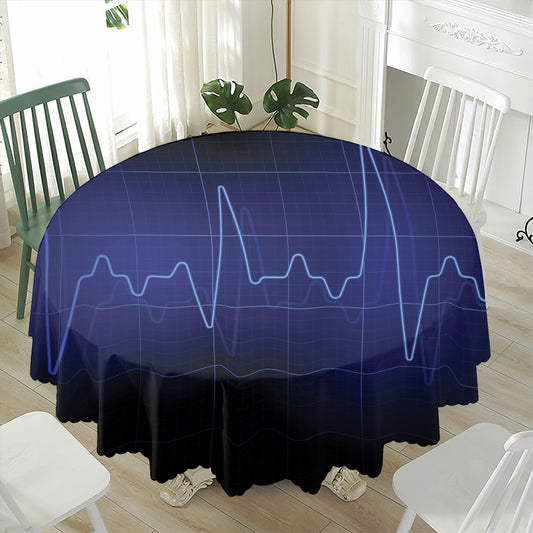 Blue Heartbeat Print Waterproof Round Tablecloth
