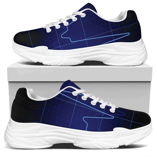 Blue Heartbeat Print White Chunky Shoes