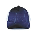 Blue Heartbeat Print White Mesh Trucker Hat