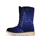Blue Heartbeat Print Winter Boots