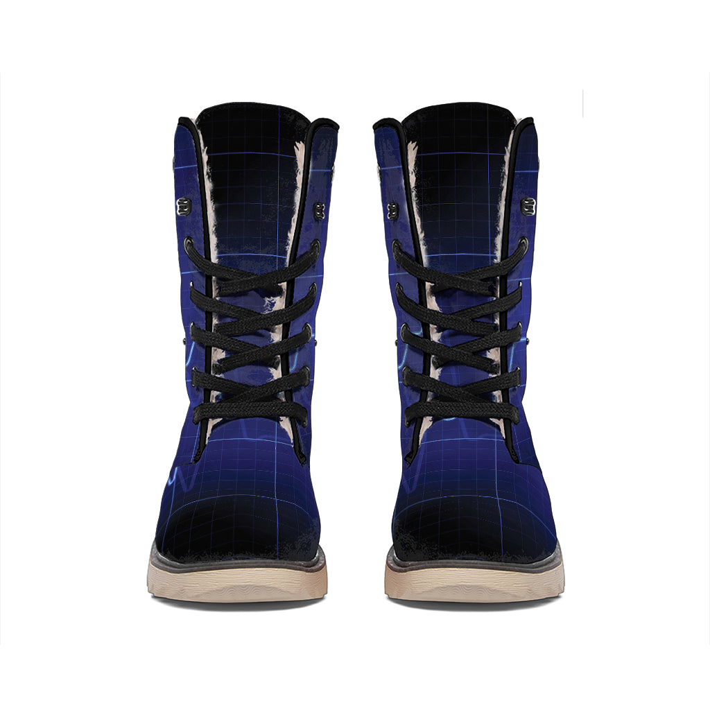 Blue Heartbeat Print Winter Boots