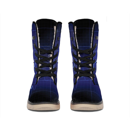 Blue Heartbeat Print Winter Boots