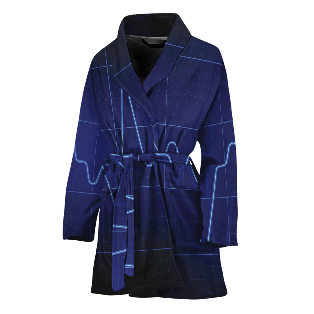 Blue Heartbeat Print Women's Bathrobe