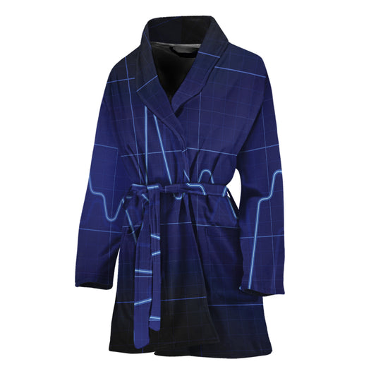 Blue Heartbeat Print Women's Bathrobe