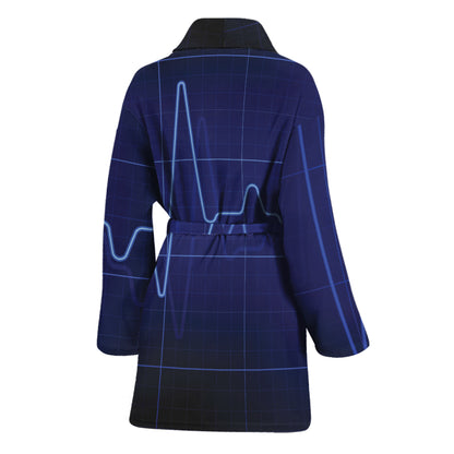 Blue Heartbeat Print Women's Bathrobe
