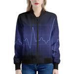 Blue Heartbeat Print Women's Bomber Jacket