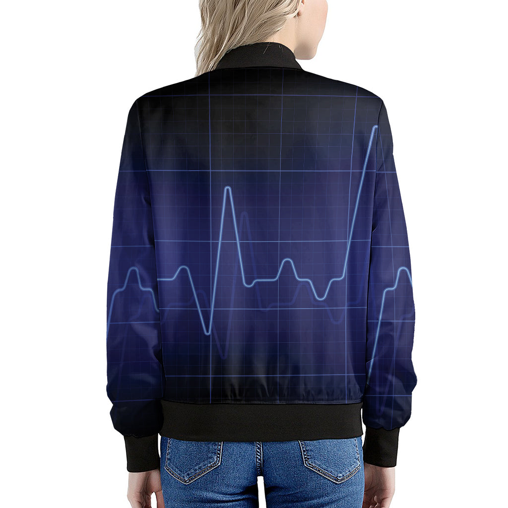 Blue Heartbeat Print Women's Bomber Jacket