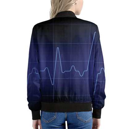 Blue Heartbeat Print Women's Bomber Jacket