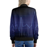 Blue Heartbeat Print Women's Bomber Jacket