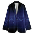 Blue Heartbeat Print Women's Cotton Blazer