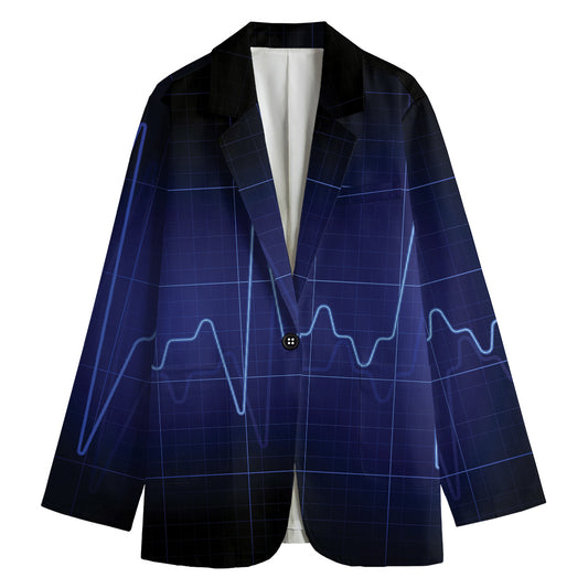Blue Heartbeat Print Women's Cotton Blazer