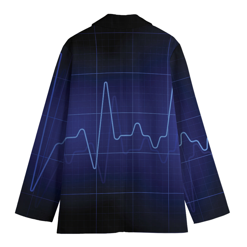 Blue Heartbeat Print Women's Cotton Blazer
