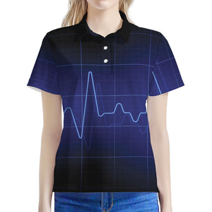Blue Heartbeat Print Women's Polo Shirt