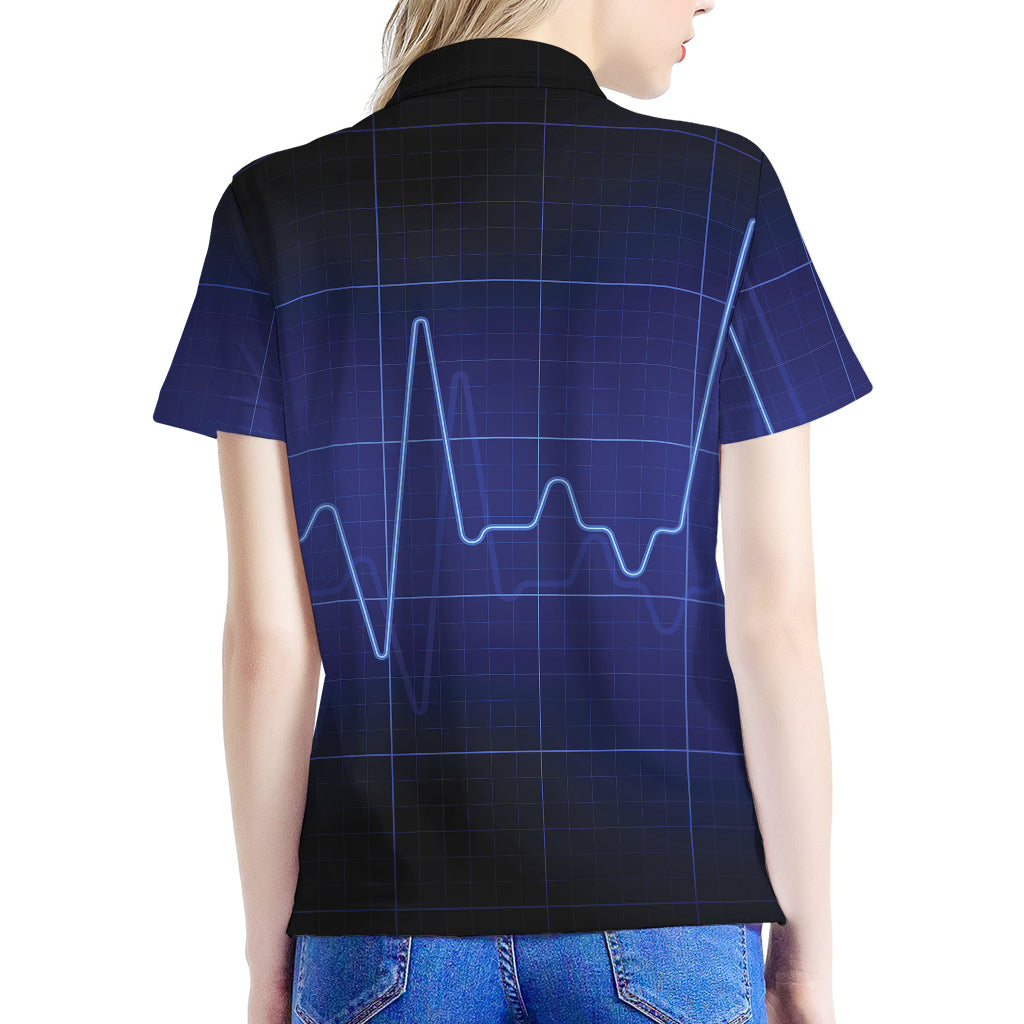 Blue Heartbeat Print Women's Polo Shirt