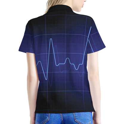 Blue Heartbeat Print Women's Polo Shirt