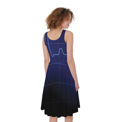 Blue Heartbeat Print Women's Sleeveless Dress