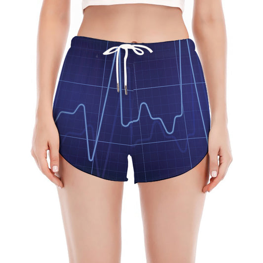 Blue Heartbeat Print Women's Split Running Shorts