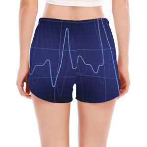 Blue Heartbeat Print Women's Split Running Shorts