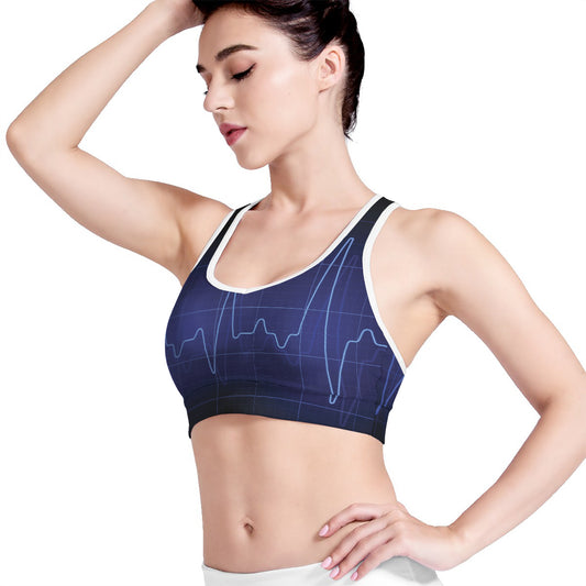 Blue Heartbeat Print Women's Sports Bra