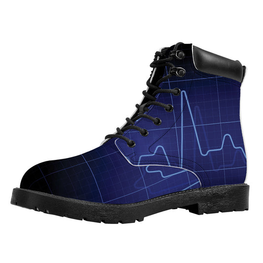 Blue Heartbeat Print Work Boots