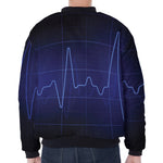 Blue Heartbeat Print Zip Sleeve Bomber Jacket