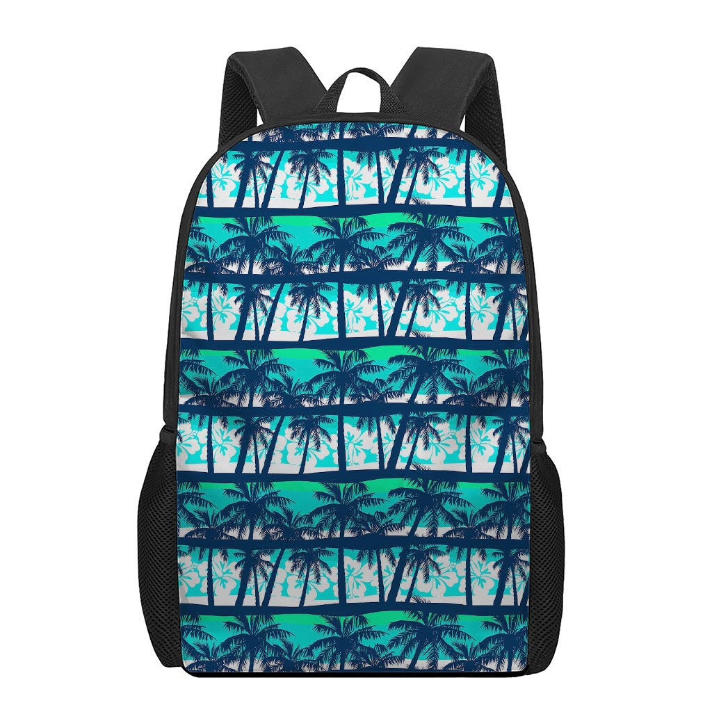 Blue Hibiscus Palm Tree Pattern Print 17 Inch Backpack