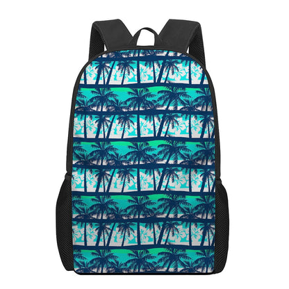 Blue Hibiscus Palm Tree Pattern Print 17 Inch Backpack