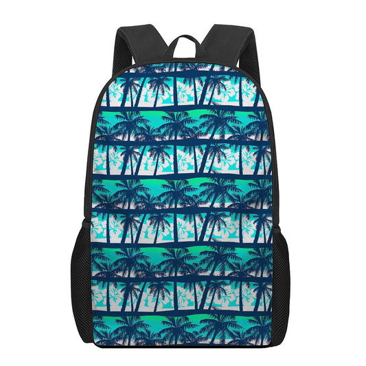 Blue Hibiscus Palm Tree Pattern Print 17 Inch Backpack