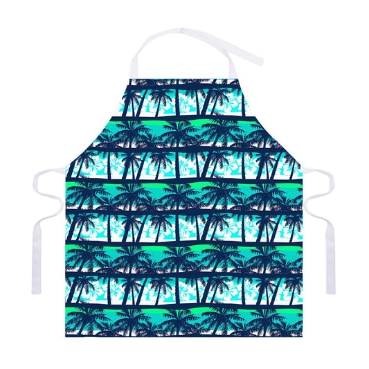 Blue Hibiscus Palm Tree Pattern Print Adjustable Apron