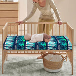 Blue Hibiscus Palm Tree Pattern Print Baby Crib Sheet