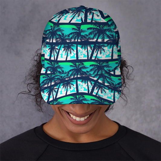 Blue Hibiscus Palm Tree Pattern Print Baseball Cap