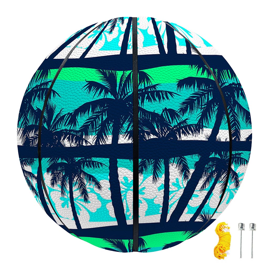 Blue Hibiscus Palm Tree Pattern Print Basketball