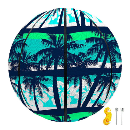 Blue Hibiscus Palm Tree Pattern Print Basketball