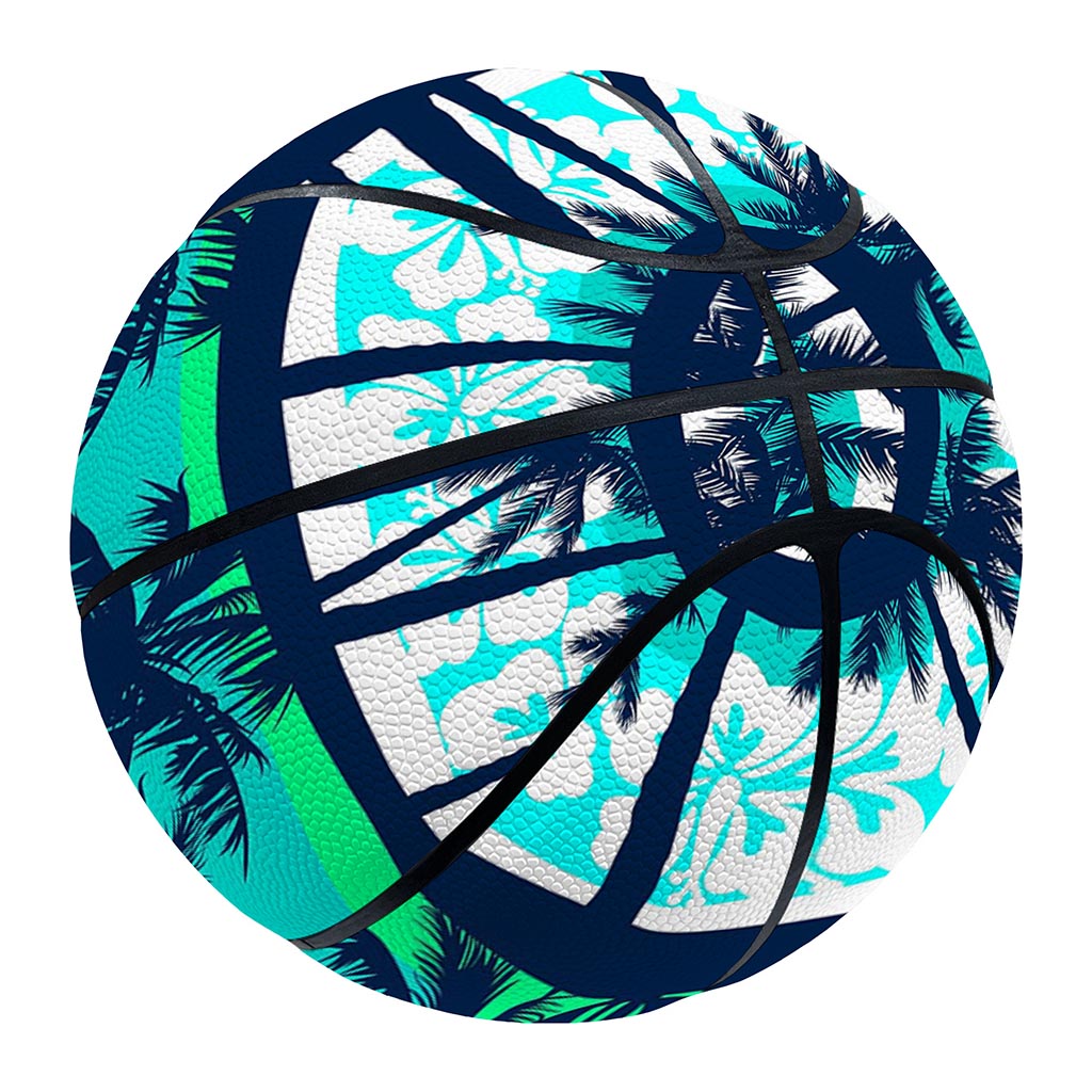 Blue Hibiscus Palm Tree Pattern Print Basketball