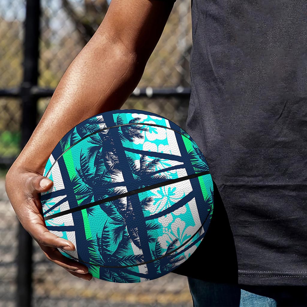 Blue Hibiscus Palm Tree Pattern Print Basketball