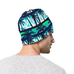 Blue Hibiscus Palm Tree Pattern Print Beanie
