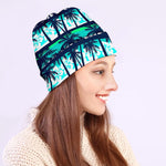 Blue Hibiscus Palm Tree Pattern Print Beanie